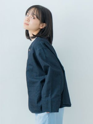 No Collar Denim Shirt Jacket