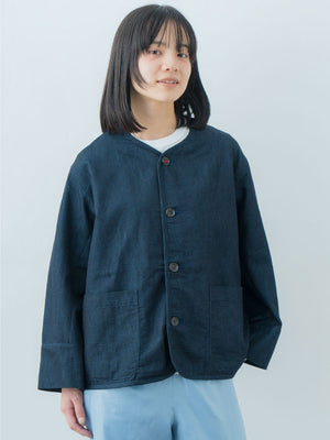 No Collar Denim Shirt Jacket