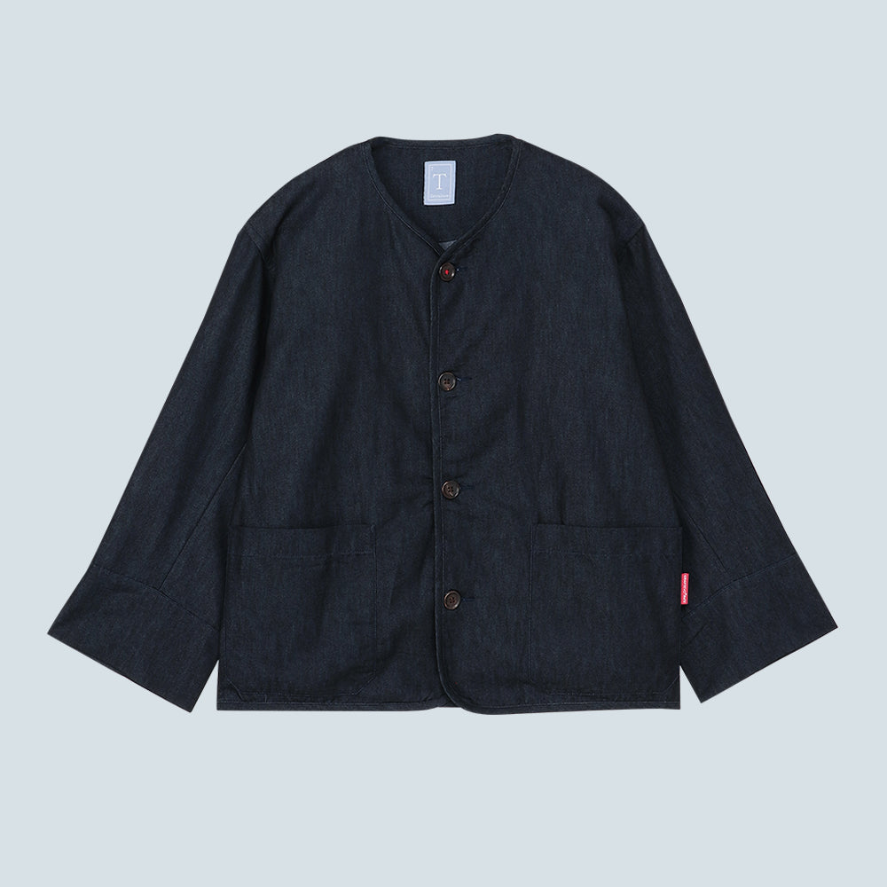 No Collar Denim Shirt Jacket