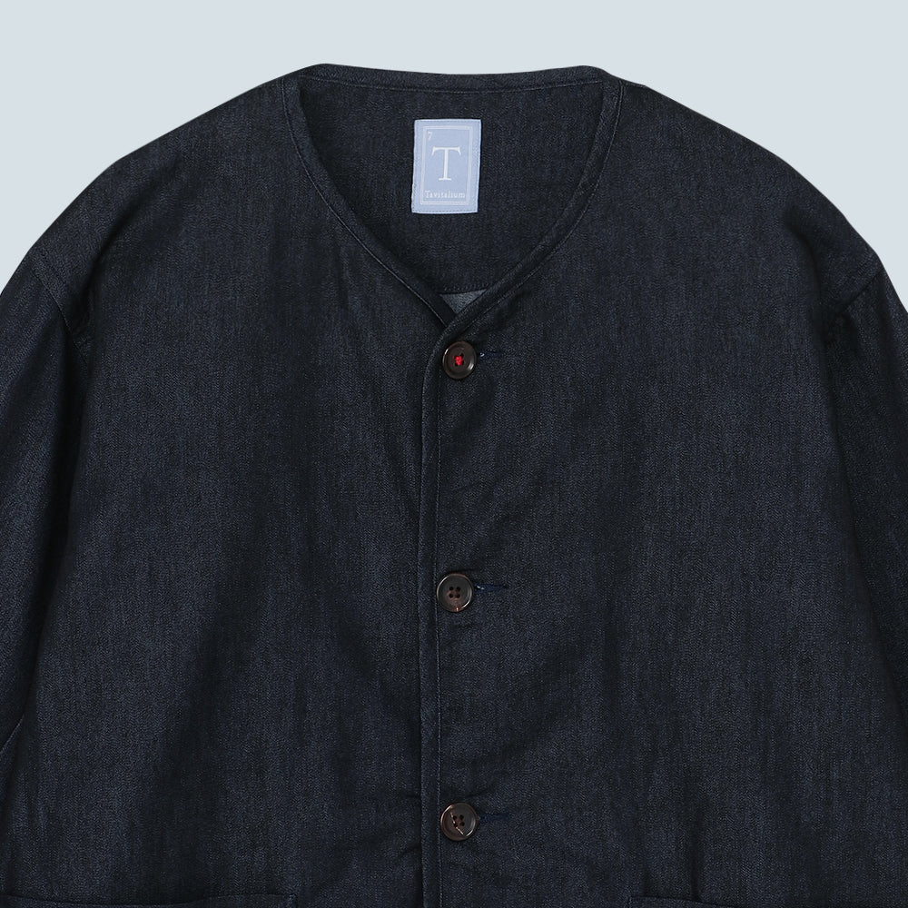 No Collar Denim Shirt Jacket
