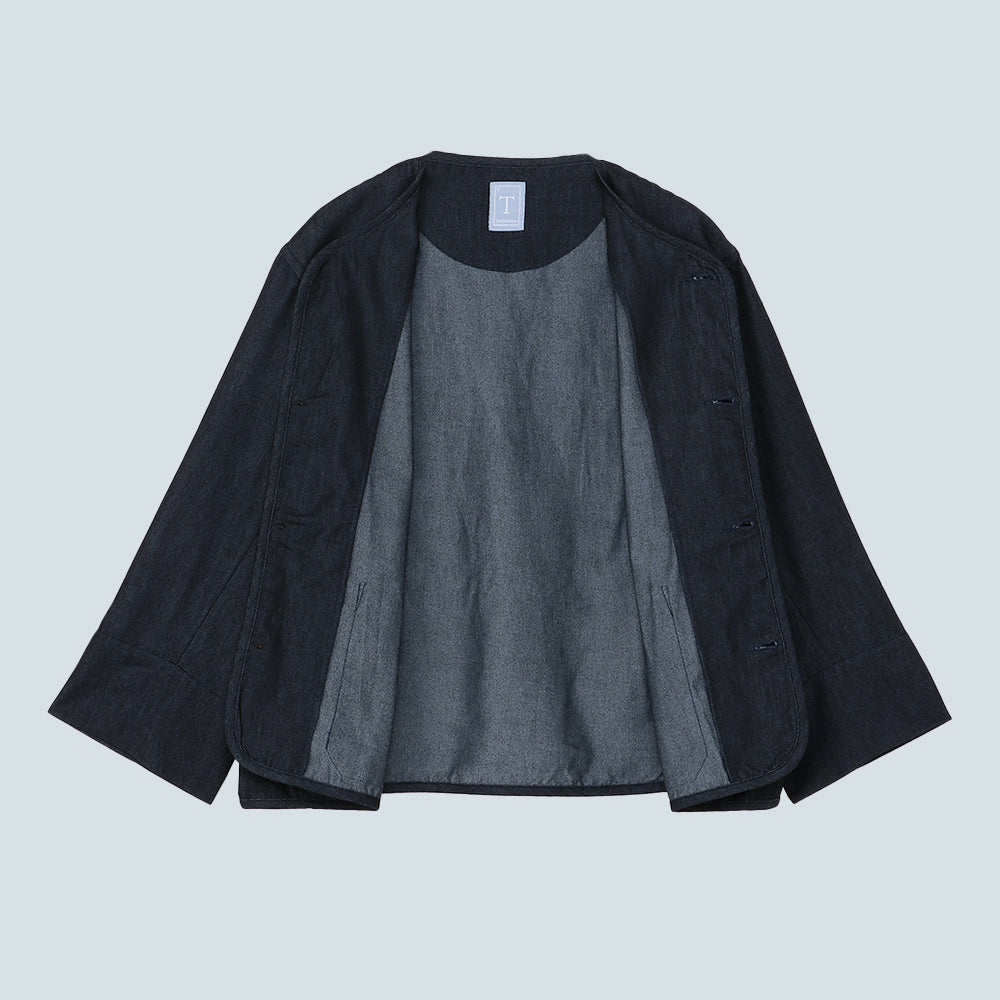 No Collar Denim Shirt Jacket