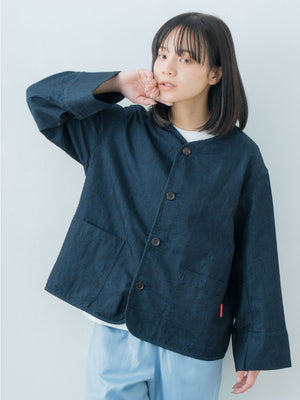 No Collar Denim Shirt Jacket