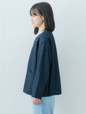 No Collar Denim Shirt Jacket